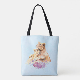 Cute Watercolor Mother Lion & Cub Tote Bag