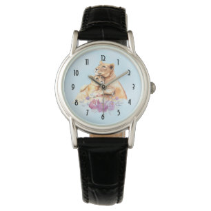 Cute Watercolor Mother Lion & Cub Watch
