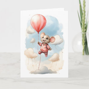 Cute Watercolor Mouse Floating in the Air Blank Card