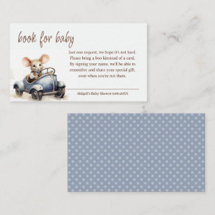 Cute Watercolor Mouse in Blue Car Book for Baby Enclosure Card