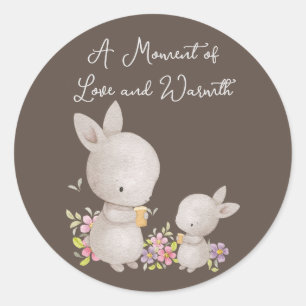 Cute Watercolor Mum and Baby Bunnies Classic Round Sticker