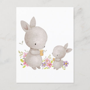 Cute Watercolor Mum and Baby Bunnies Postcard