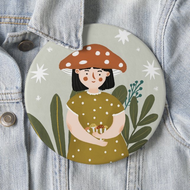 Cute Watercolor Mushroom girl button (In Situ)