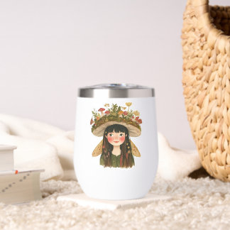 Cute Watercolor Mushroom Girl Fairy Pinback Button