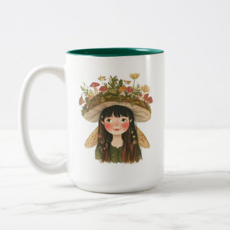 Cute Watercolor Mushroom Girl Fairy Two-Tone Coffe Coffee Mug