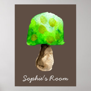 Cute watercolor mushroom girl's room poster