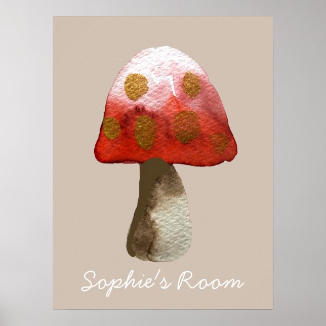 Cute watercolor mushroom girl's room poster (Front)