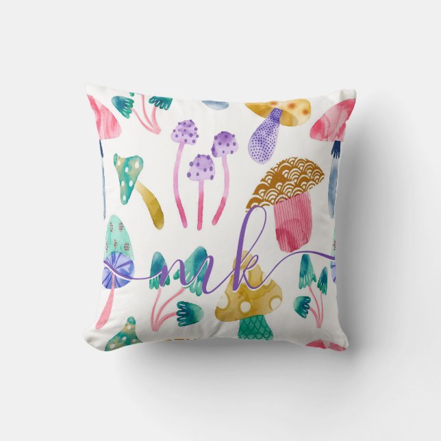 Cute Watercolor Mushrooms Cushion (Front)
