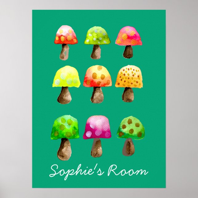 Cute watercolor mushrooms girl's room poster (Front)