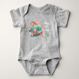 Cute Watercolor Naive Child Art Whale Fish Baby Bodysuit