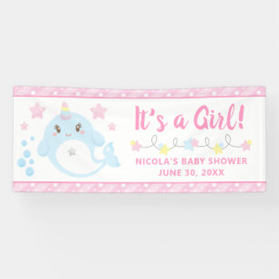 Cute Watercolor Narwhal Baby Shower It's a Girl Banner