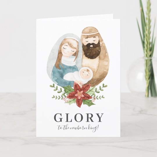 Cute Watercolor Nativity Glory Christian Christmas Holiday Card