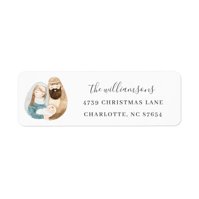 Cute Watercolor Nativity Simple Christmas Address (Front)