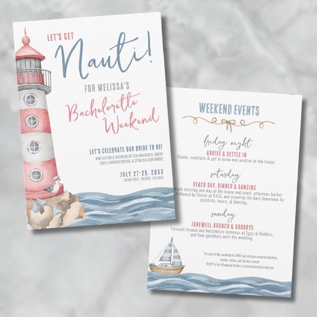 Cute Watercolor Nautical Bachelorette Party Invitation (et's Get Nauti Nautical Bachelorette Party Invitation)