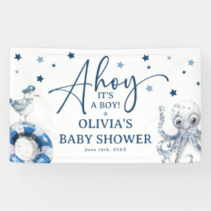Cute Watercolor Nautical Boy Baby Shower Banner
