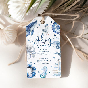 Cute Watercolor Nautical Boy Baby Shower Favour Gift Tags