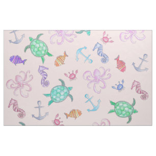 Cute Watercolor Nautical Sea Beach Pattern Fabric