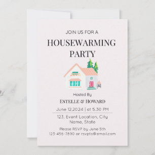 Cute Watercolor New Home Housewarming Party Invitation