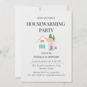 Cute Watercolor New Home Housewarming Party Invitation