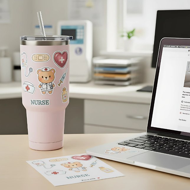 Cute Watercolor Nurse Medical Elements Kiss-Cut (Cute Watercolor Nurse Medical Healthcare Elements Stethoscope Syringe Heart Kiss-Cut Sticker Pack)