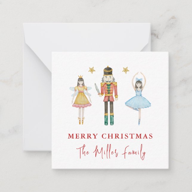 Cute Watercolor Nutcracker Ballerinas Christmas Card (Front)