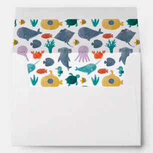 Cute Watercolor Ocean Animals Pattern Envelope