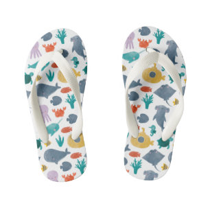 Cute Watercolor Ocean Animals Pattern Kid's Flip Flops