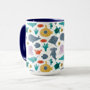 Cute Watercolor Ocean Animals Pattern Mug
