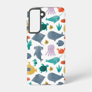 Cute Watercolor Ocean Animals Pattern Samsung Galaxy Case