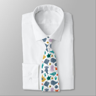 Cute Watercolor Ocean Animals Pattern Tie