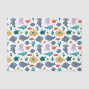 Cute Watercolor Ocean Animals Pattern Tissue Paper