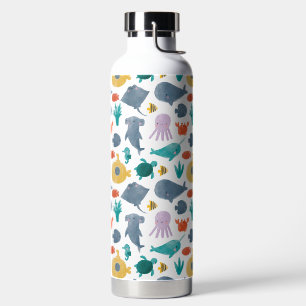 Cute Watercolor Ocean Animals Pattern Water Bottle