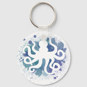 Cute Watercolor Octopus Design Key Ring