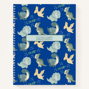 Cute Watercolor on Blue Dinosaur Pattern Notebook