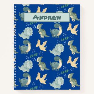 Cute Watercolor on Blue Dinosaur Pattern Notebook