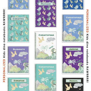 Cute Watercolor on Light Teal Dinosaur Pattern Notebook