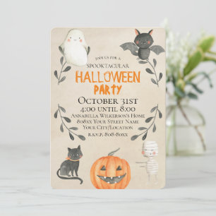 Cute Watercolor on Parchment Style Halloween Party Invitation