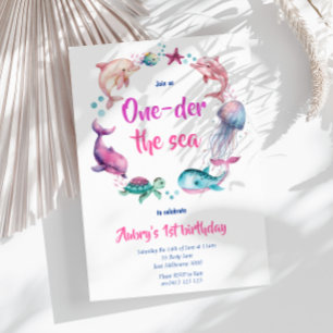 Cute Watercolor One der The Sea 1st Birthday Invitation