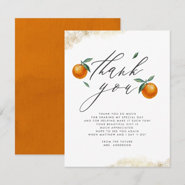 Cute Watercolor Orange Baby Shower Thank You (Front/Back)