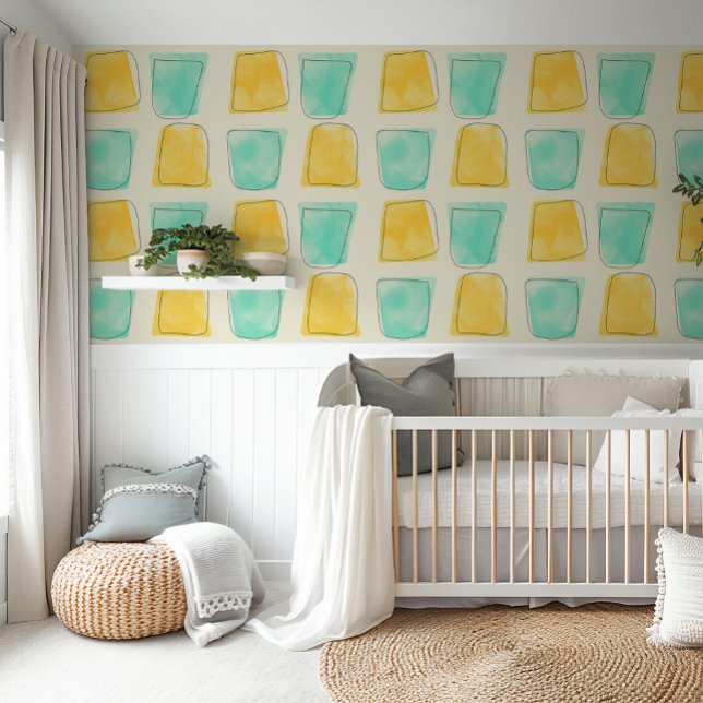 Cute watercolor orange & blue nursery  wallpaper (Creator Uploaded)