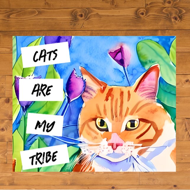 Cute Watercolor Orange Cat and Pretty Flowers Poster (Creator Uploaded)