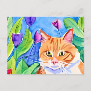 Cute Watercolor Orange Cat   Keeping in Touch Postcard