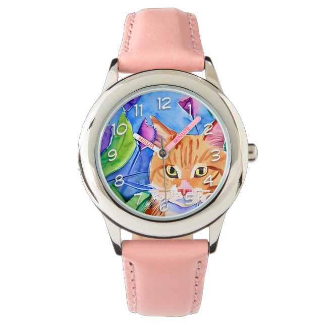 Cute Watercolor Orange Cat Watch (Front)