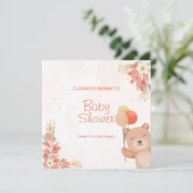Cute Watercolor Orange Floral Bear