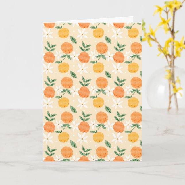 Cute Watercolor Orange Fruit Seamless Pattern  Card (Yellow Flower)