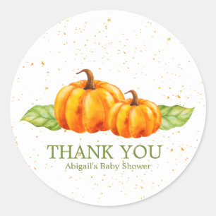 Cute Watercolor Orange Pumpkins Baby Shower Classic Round Sticker