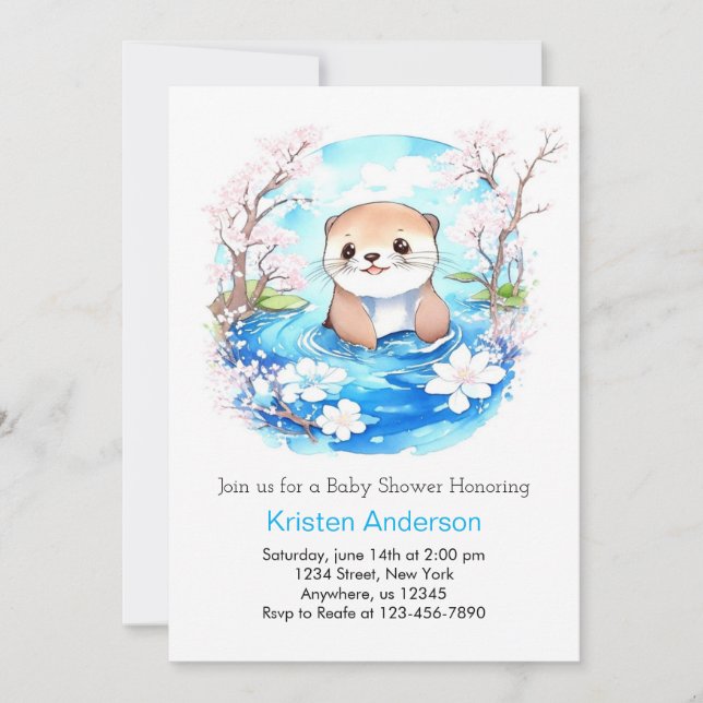 Cute Watercolor Otter Baby Shower Invitation (Front)