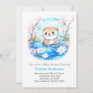 Cute Watercolor Otter Baby Shower Invitation