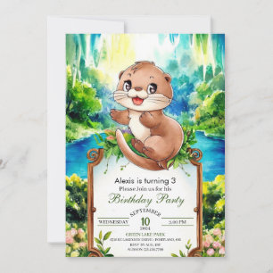 Cute Watercolor Otter Birthday Invitation