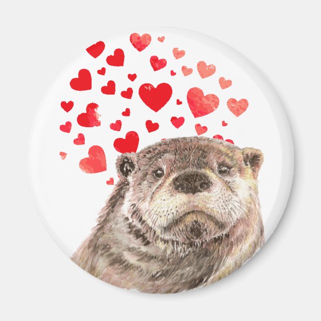 Cute Watercolor Otter Hearts Love Animal Humour  Magnet (Front)